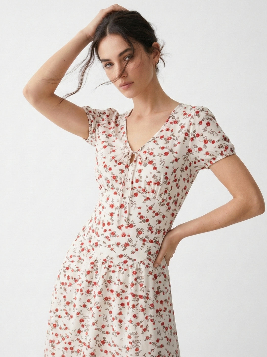White Short Sleeve V Neck Corset Dress