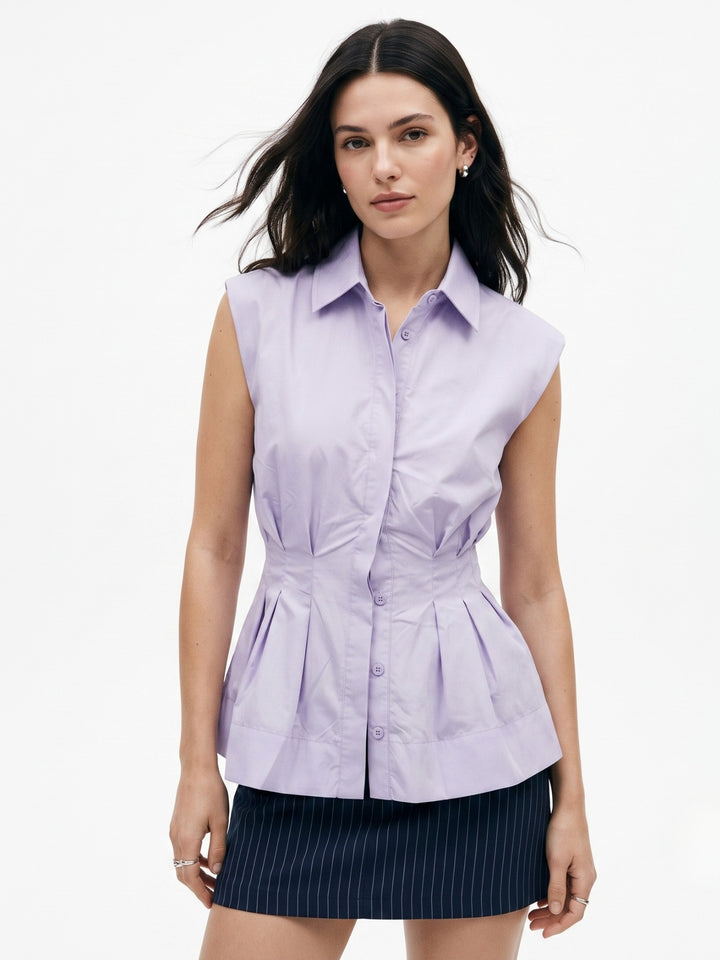 Blue Waist Fitted Collared Neck Front Buttoned Shirt