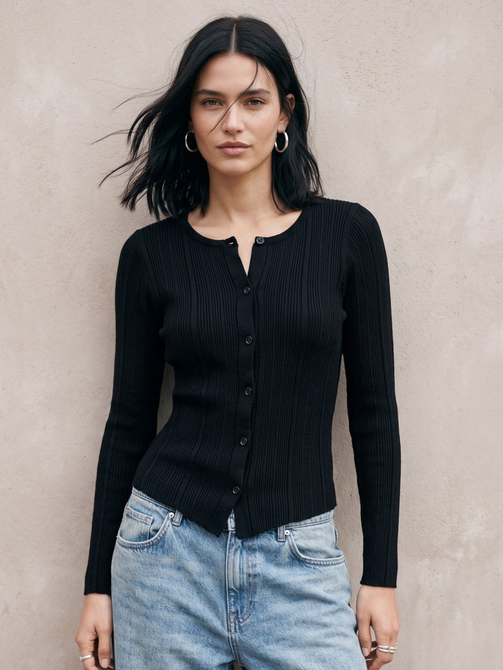 Black Button Down Cardigan Styled Top