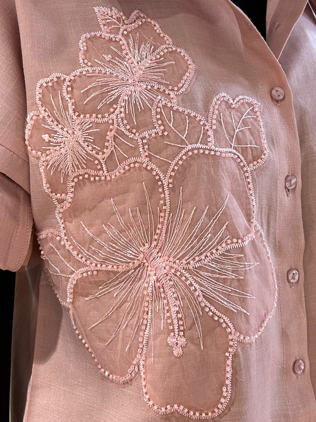 Pink Floral Embroidered Applique Shirt