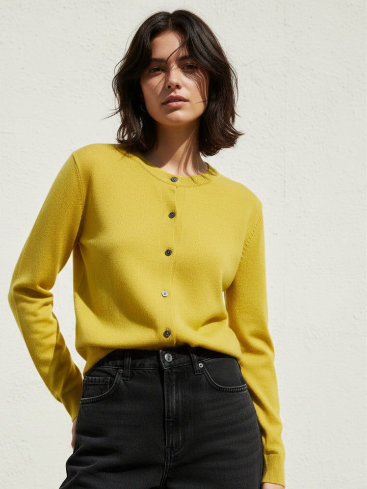 Mustard Full Sleeve Front Buttoned Slouchy Cardigan