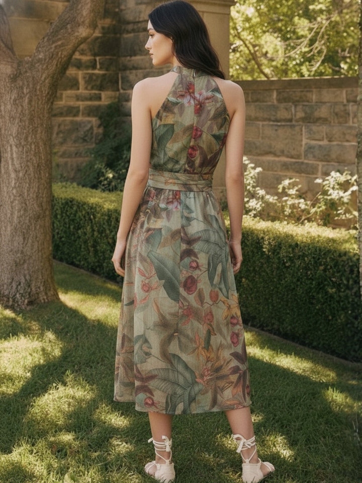 Green Printed  halter-neck maxi dress