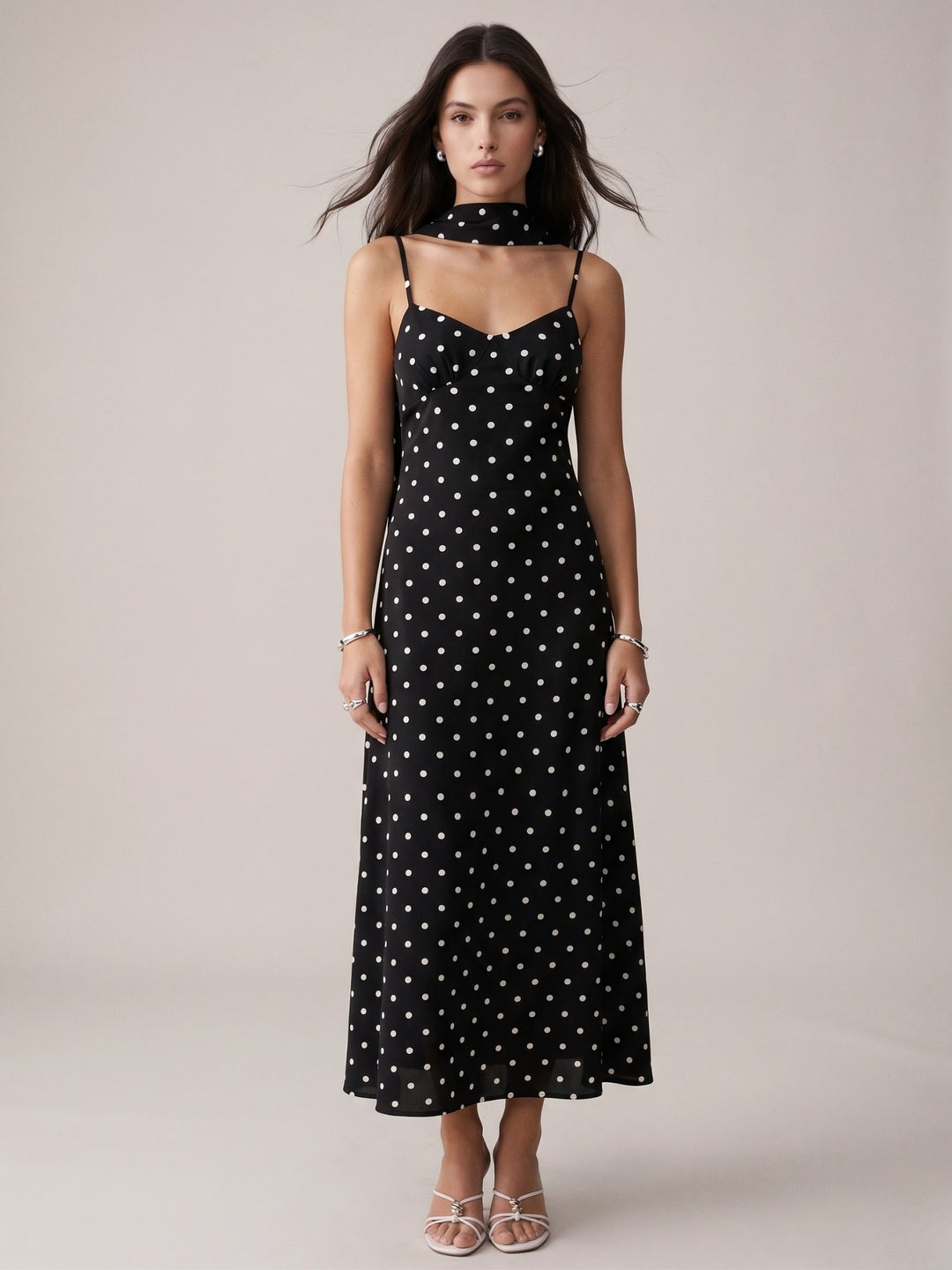 Black Strappy Polka Dotted Dress