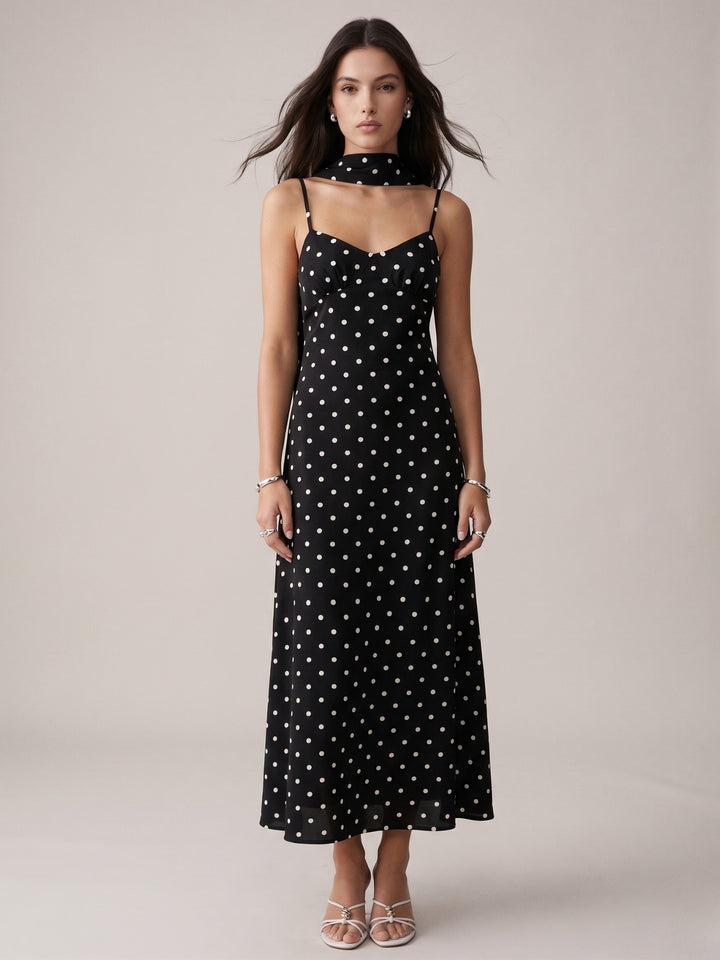 Black Strappy Polka Dotted Dress