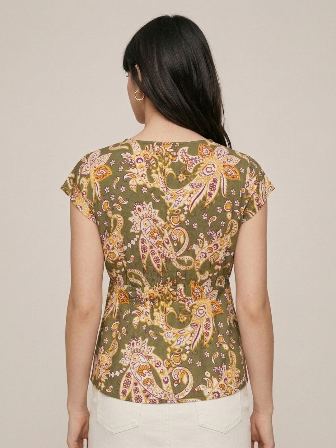 Green Printed Crinkled Blouse
