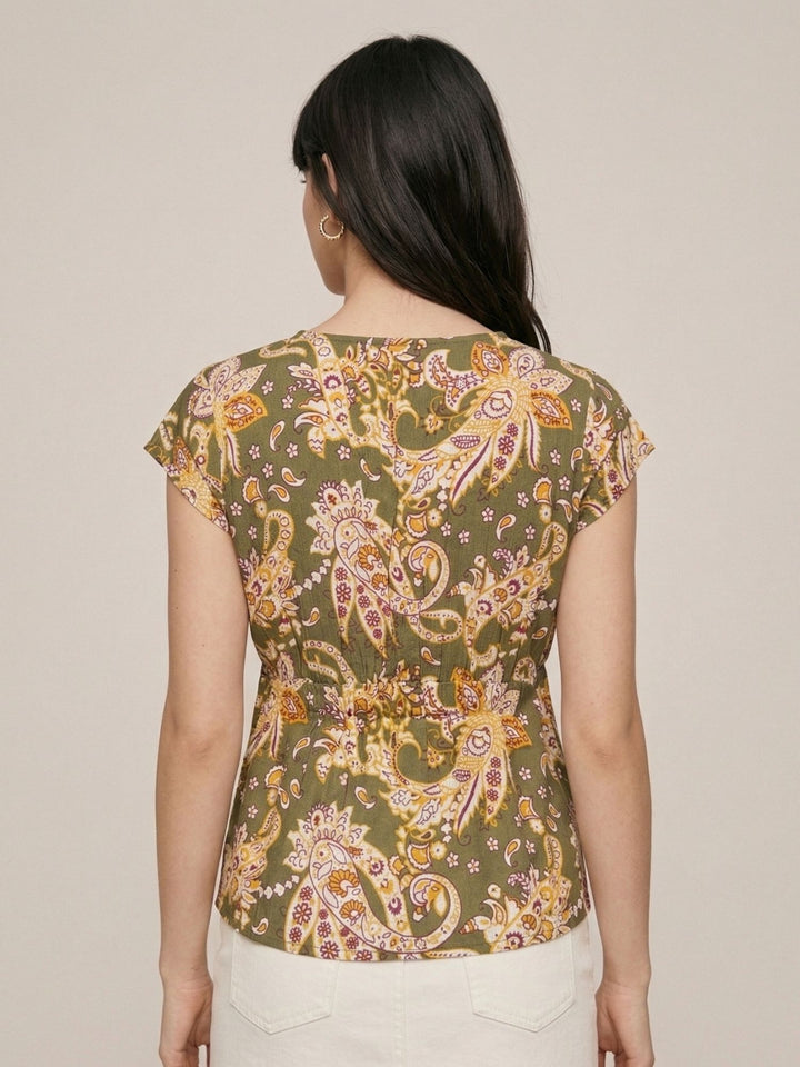 Green Printed Crinkled Blouse