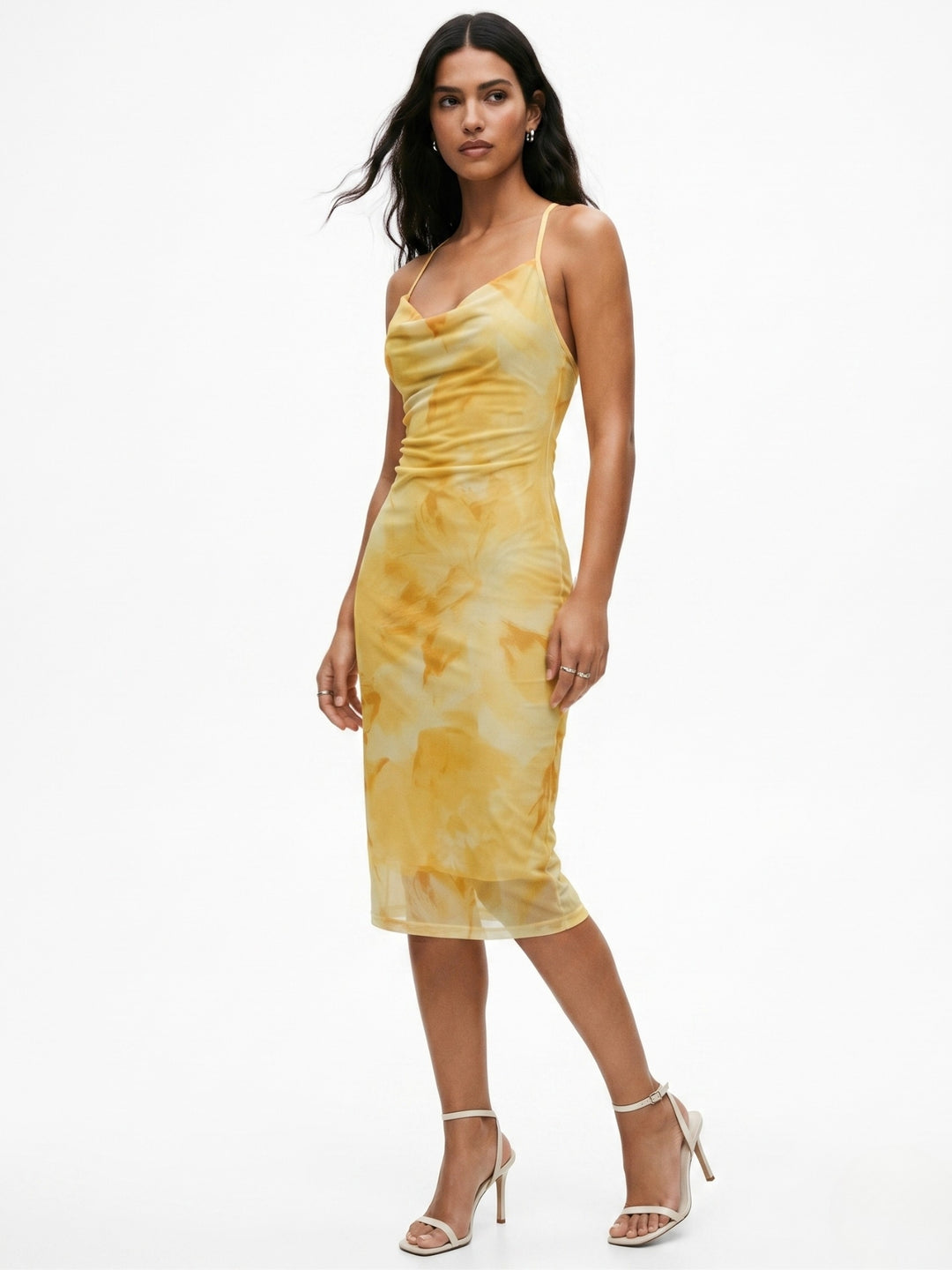 Yellow Off Shoulder Printed Dress