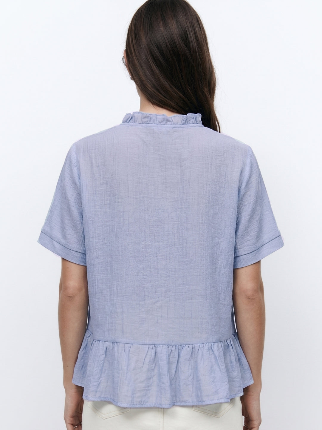 Light Blue Ruffle Neck Front Tie-Up Layered Top