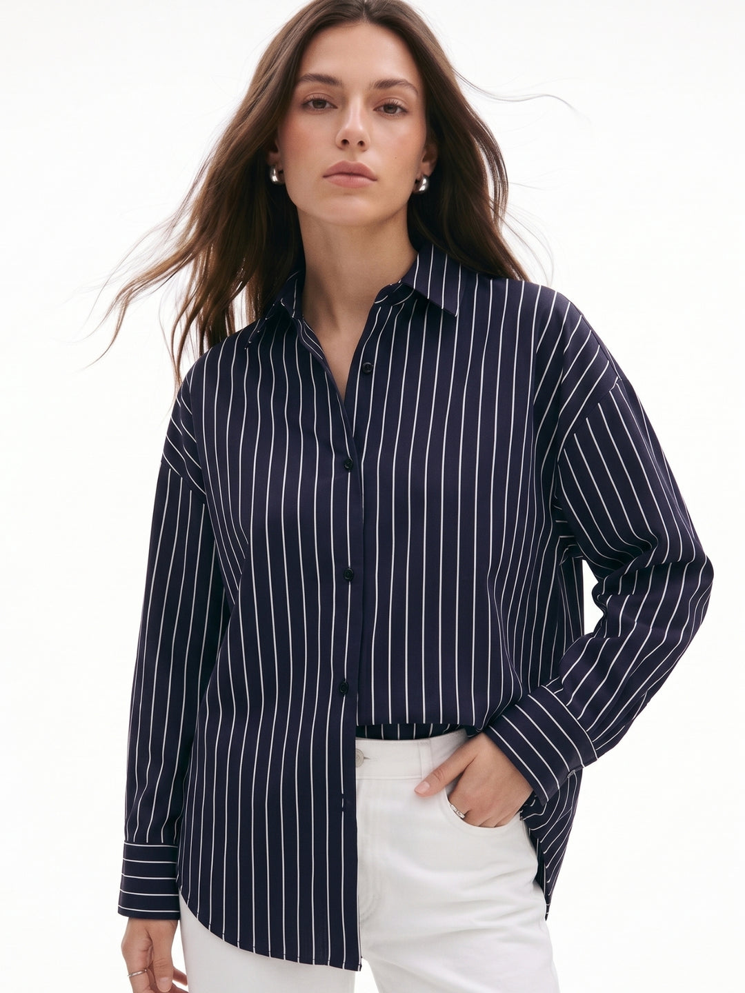 Navy Blue Srtiped Relaxed Shirt