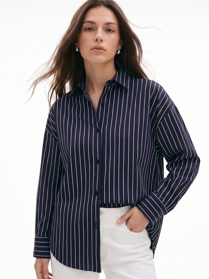 Navy Blue Srtiped Relaxed Shirt