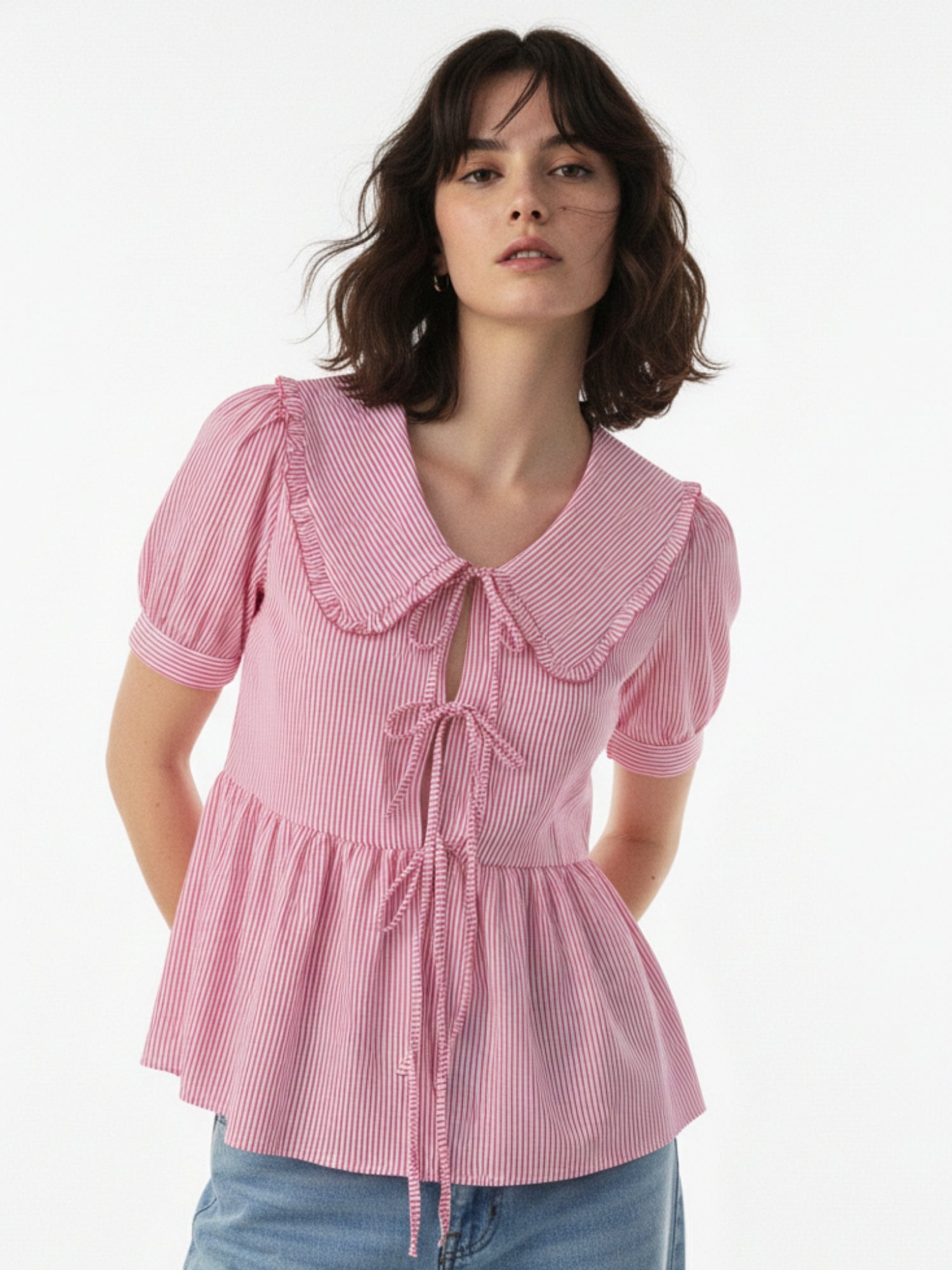 Pink Peter Pan Bow Tie-Up Top