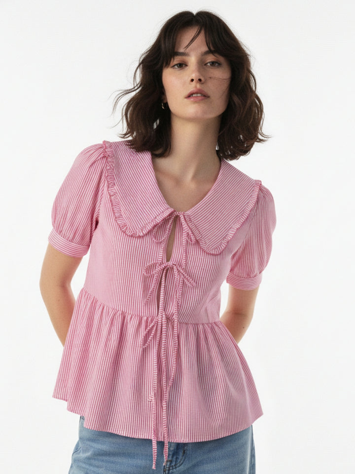 Pink Peter Pan Bow Tie-Up Top