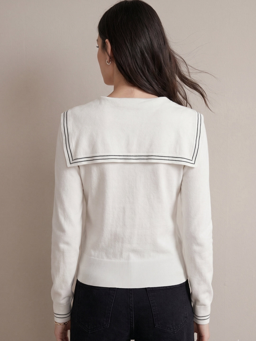 White Collar & Tie Detail Sweater