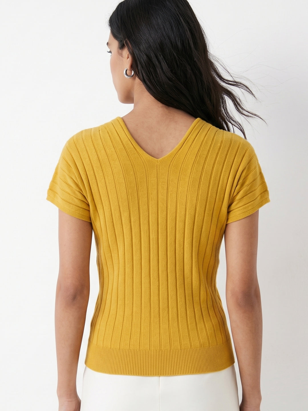 Yellow V-Neck Textured Top