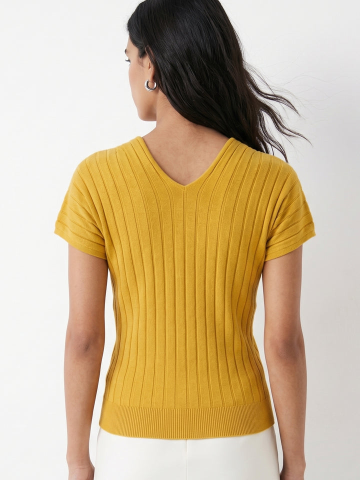 Yellow V-Neck Textured Top