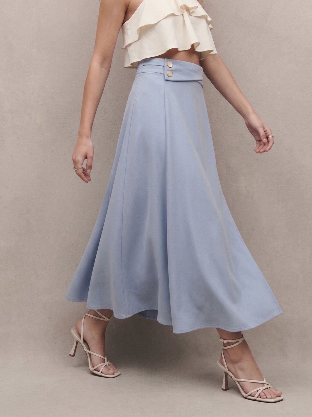 Light Blue High Waist Flared Skirts