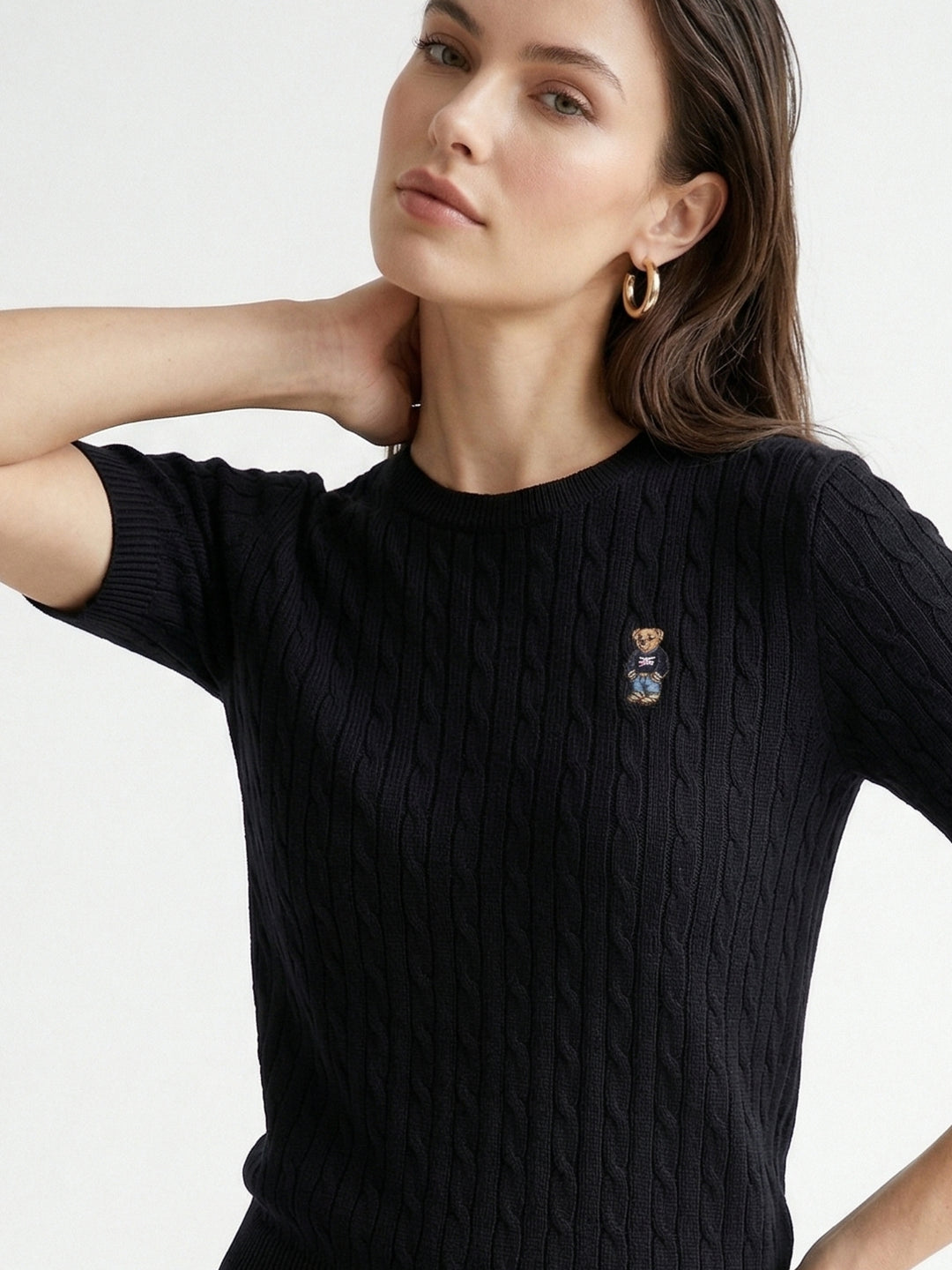 Black Short Sleeve Crew Neck Top