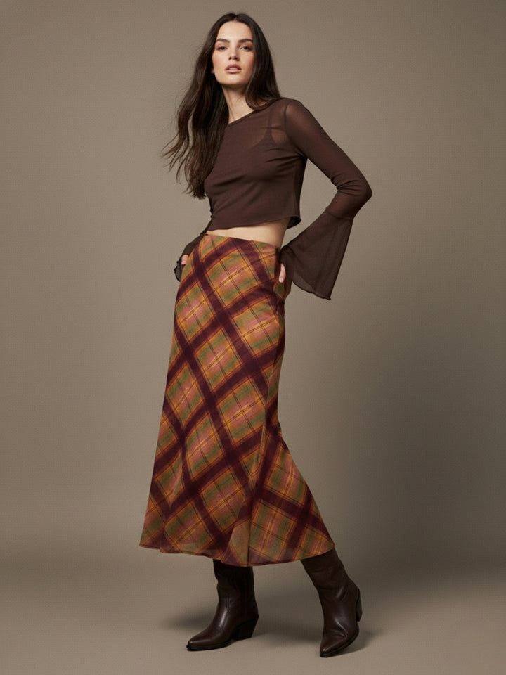 Multi High Waist Plaid Skirt