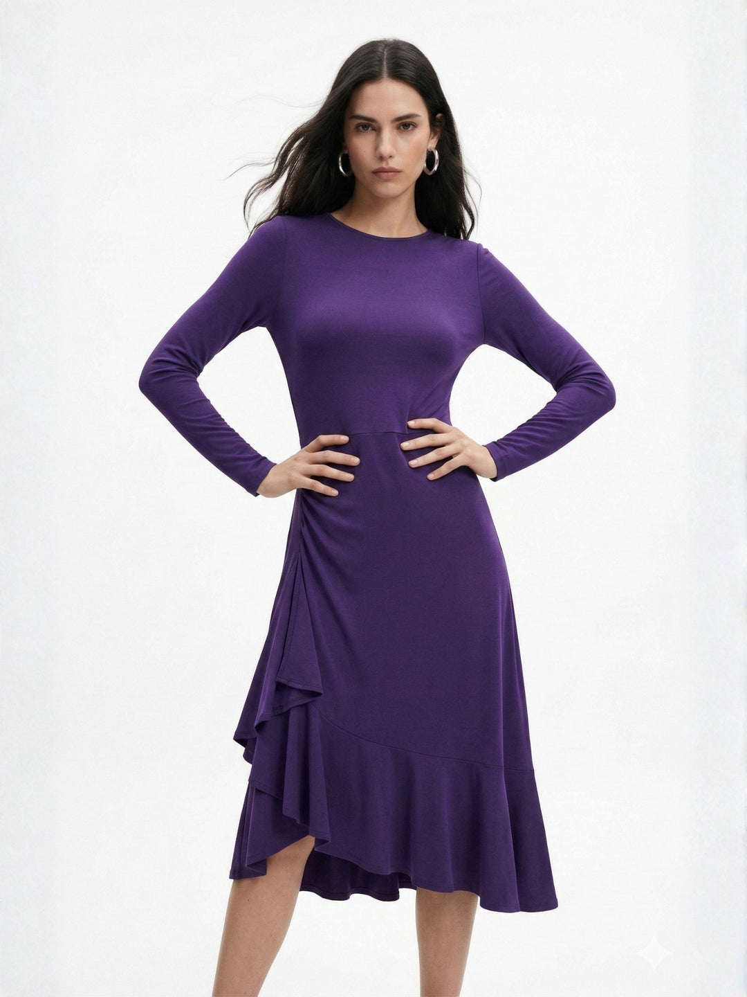 Purple Full Sleeve Slit Dress