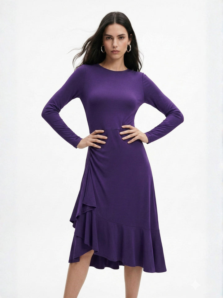 Purple Full Sleeve Slit Dress
