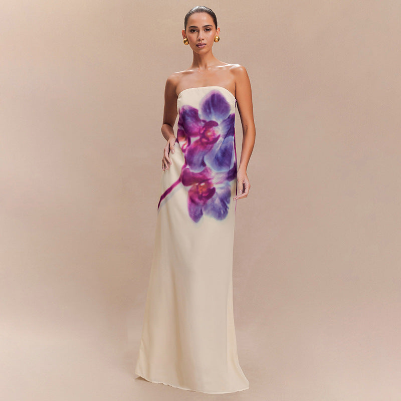 Cream Tube Bold Floral Printed Dress