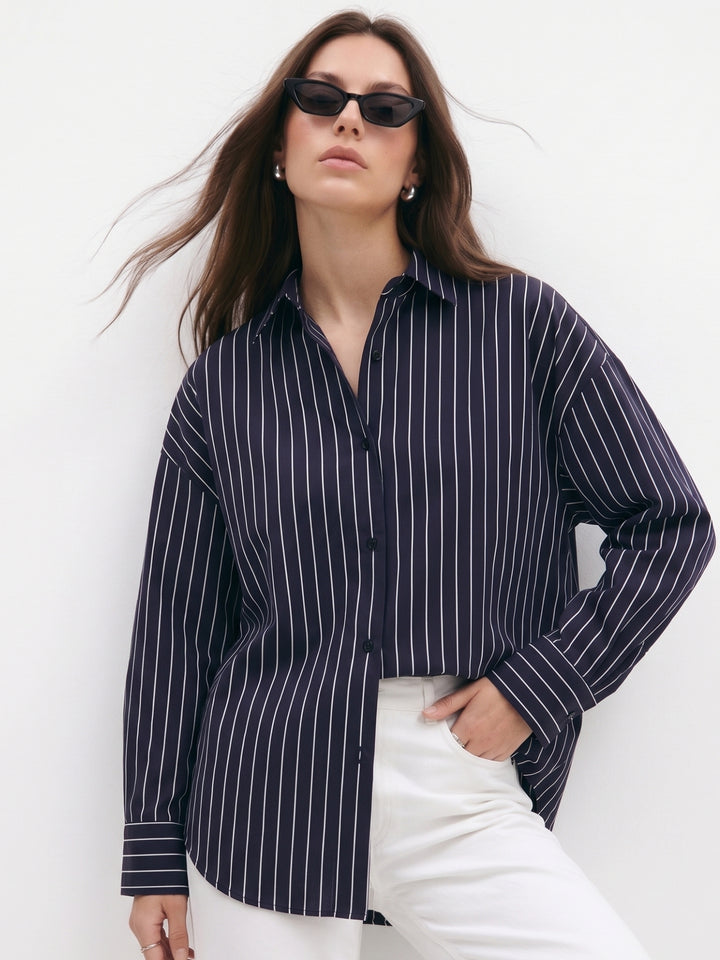 Navy Blue Srtiped Relaxed Shirt