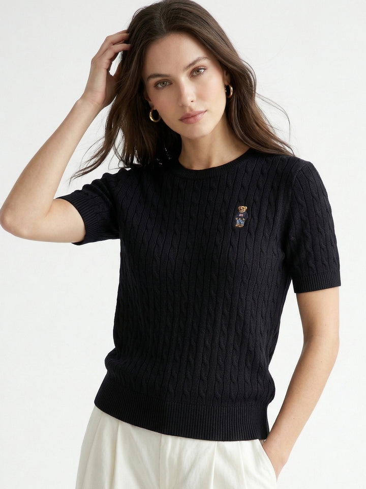 Black Short Sleeve Crew Neck Top