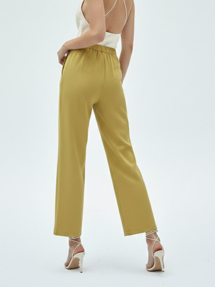 Mustard Waist Buttoned Wide Leg Pant