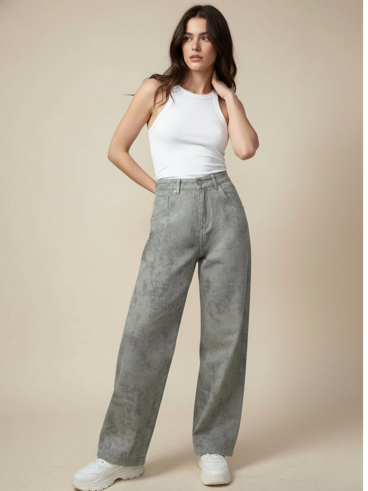 Grey All Over Printed Tinted Jeans