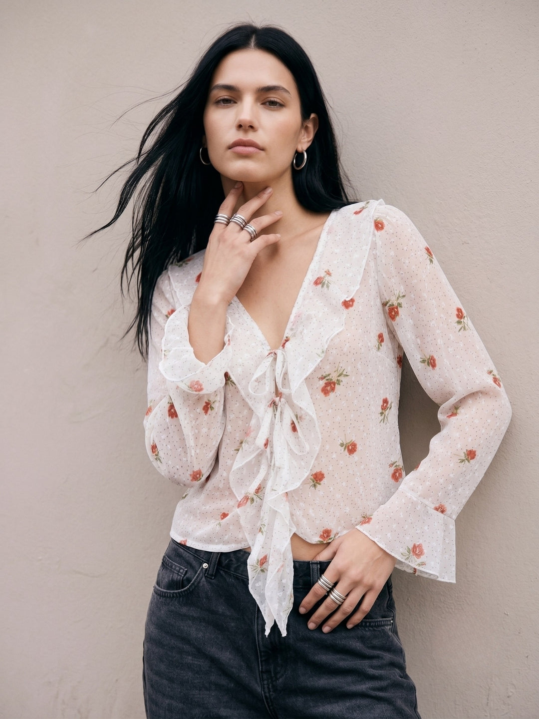 White All Over Printed Front Open Styled Top