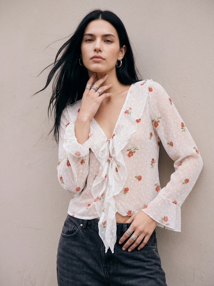 White All Over Printed Front Open Styled Top