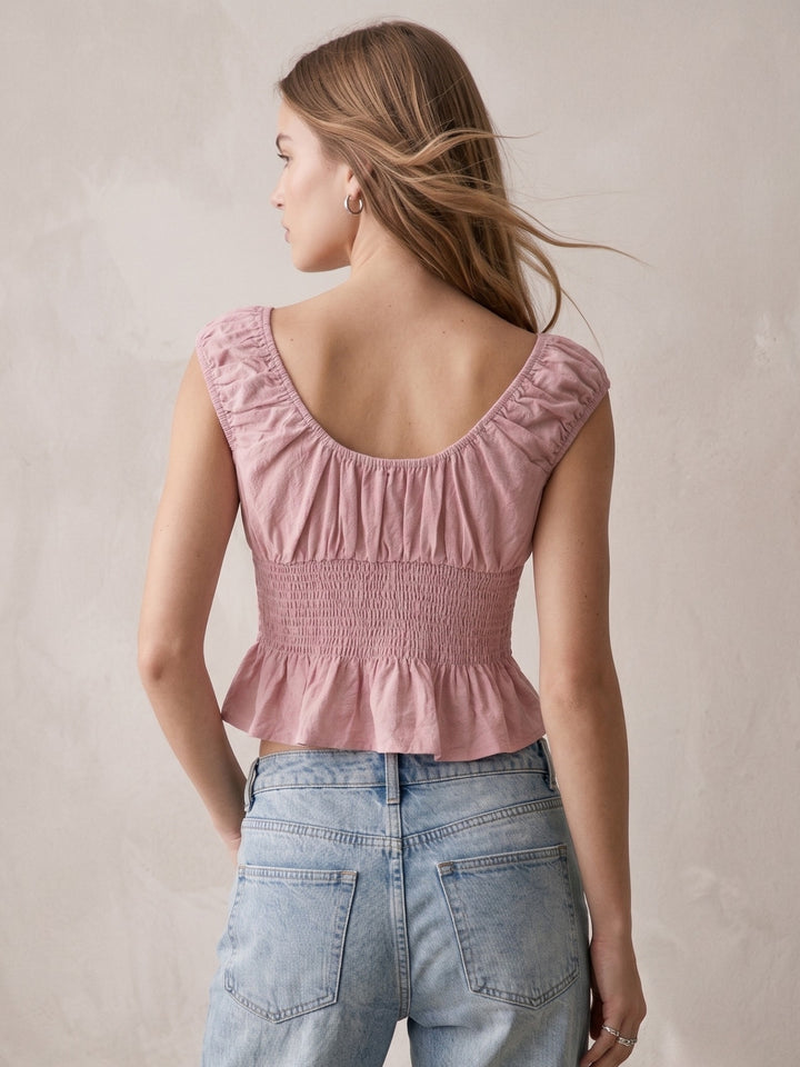 Pink Bustier Styled Tie Up Detailed Blouse