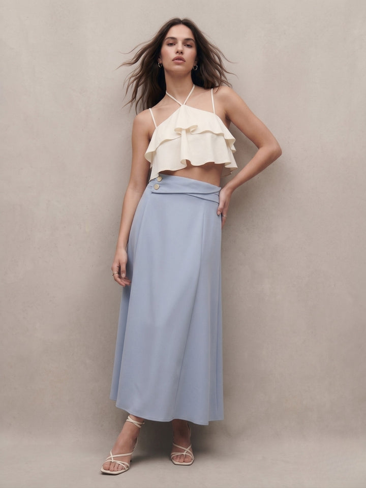 Light Blue High Waist Flared Skirts