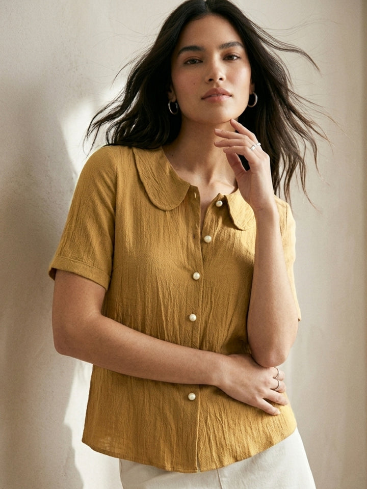 Beige Peterpan Collared Blouse