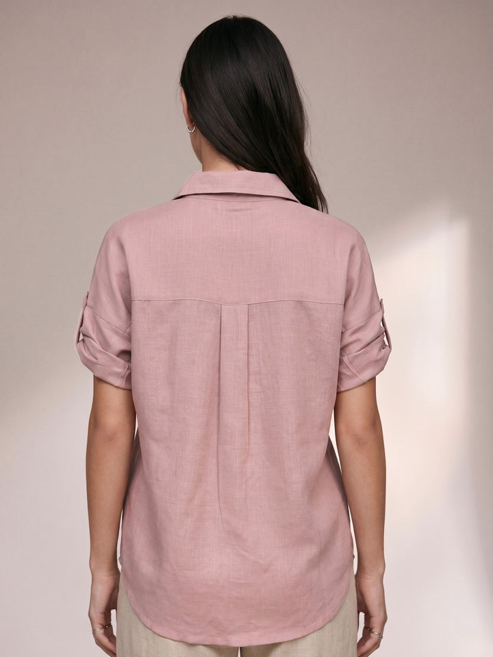 Pink Floral Embroidered Applique Shirt