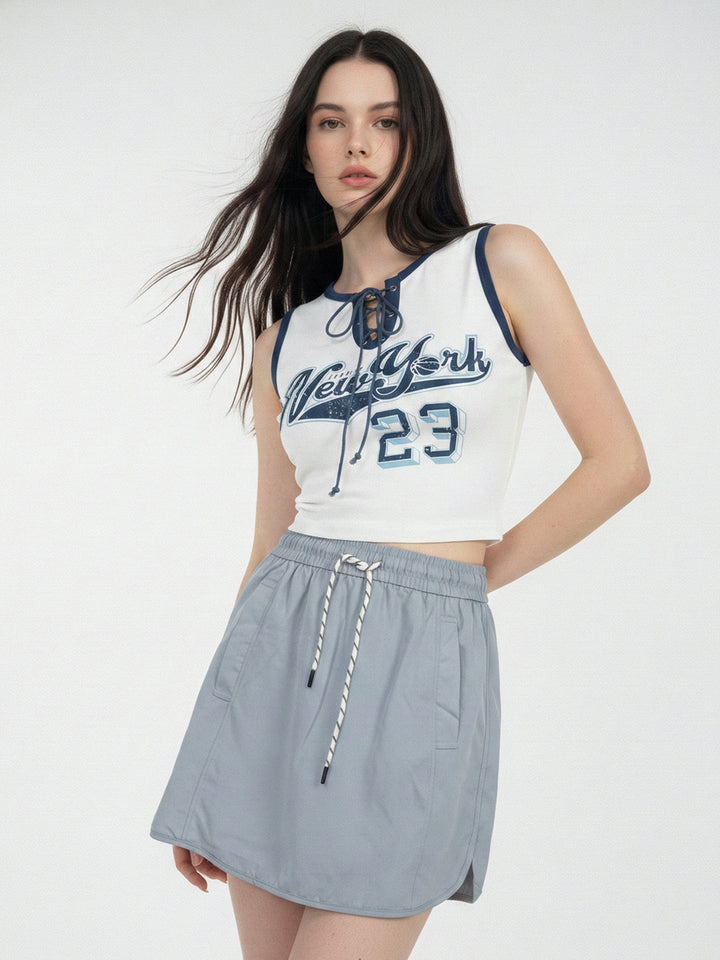 Grey Drawstring U-Hem Skirt