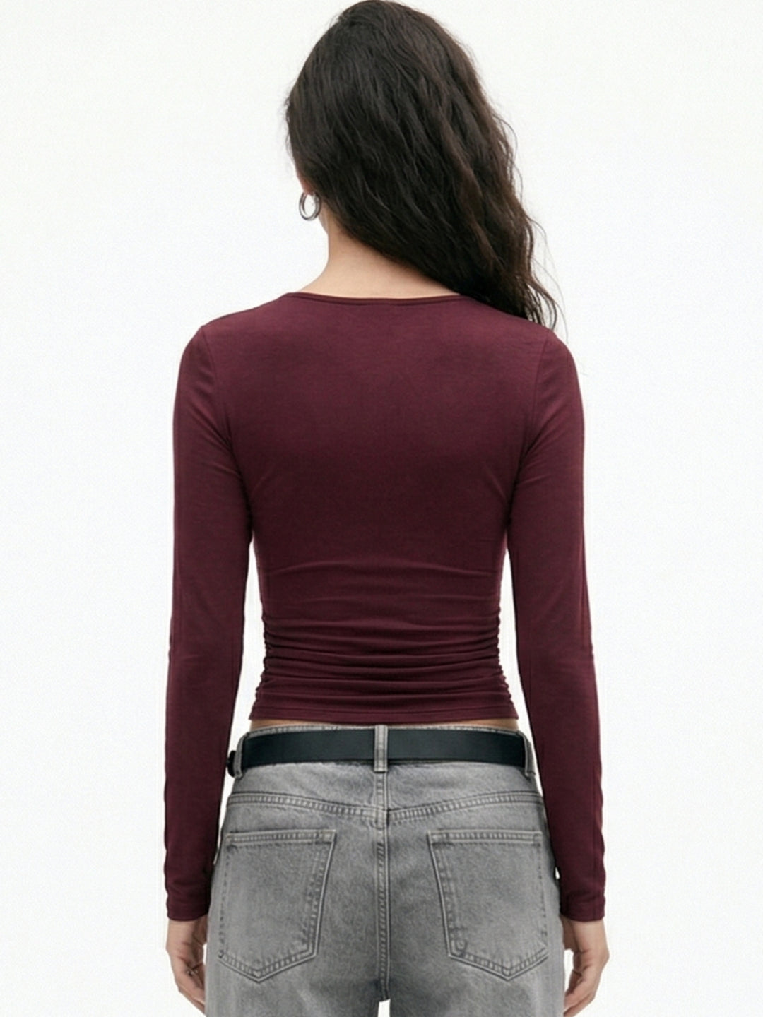 Maroon Full Sleeve V Neck Top