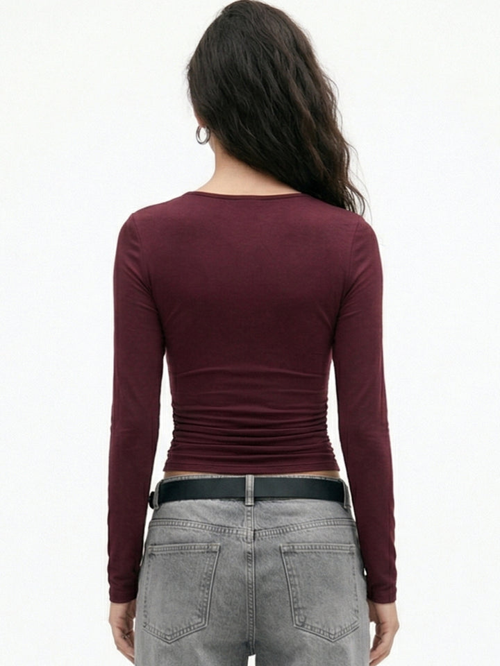 Maroon Full Sleeve V Neck Top