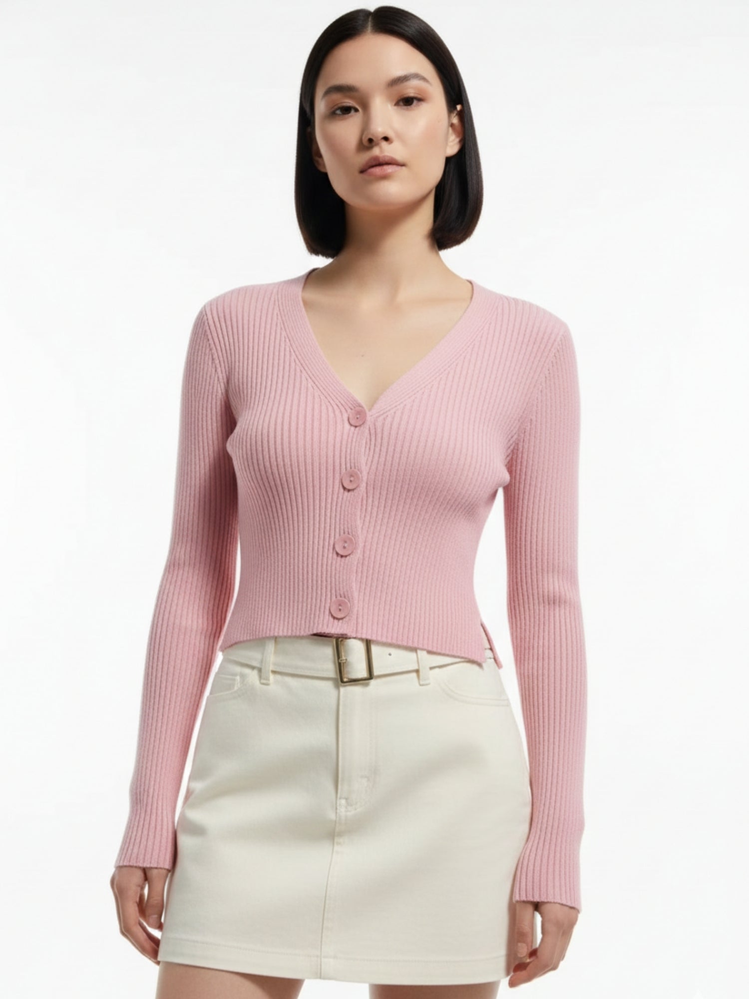 Pink Full Sleeve Buttoned Cardigan