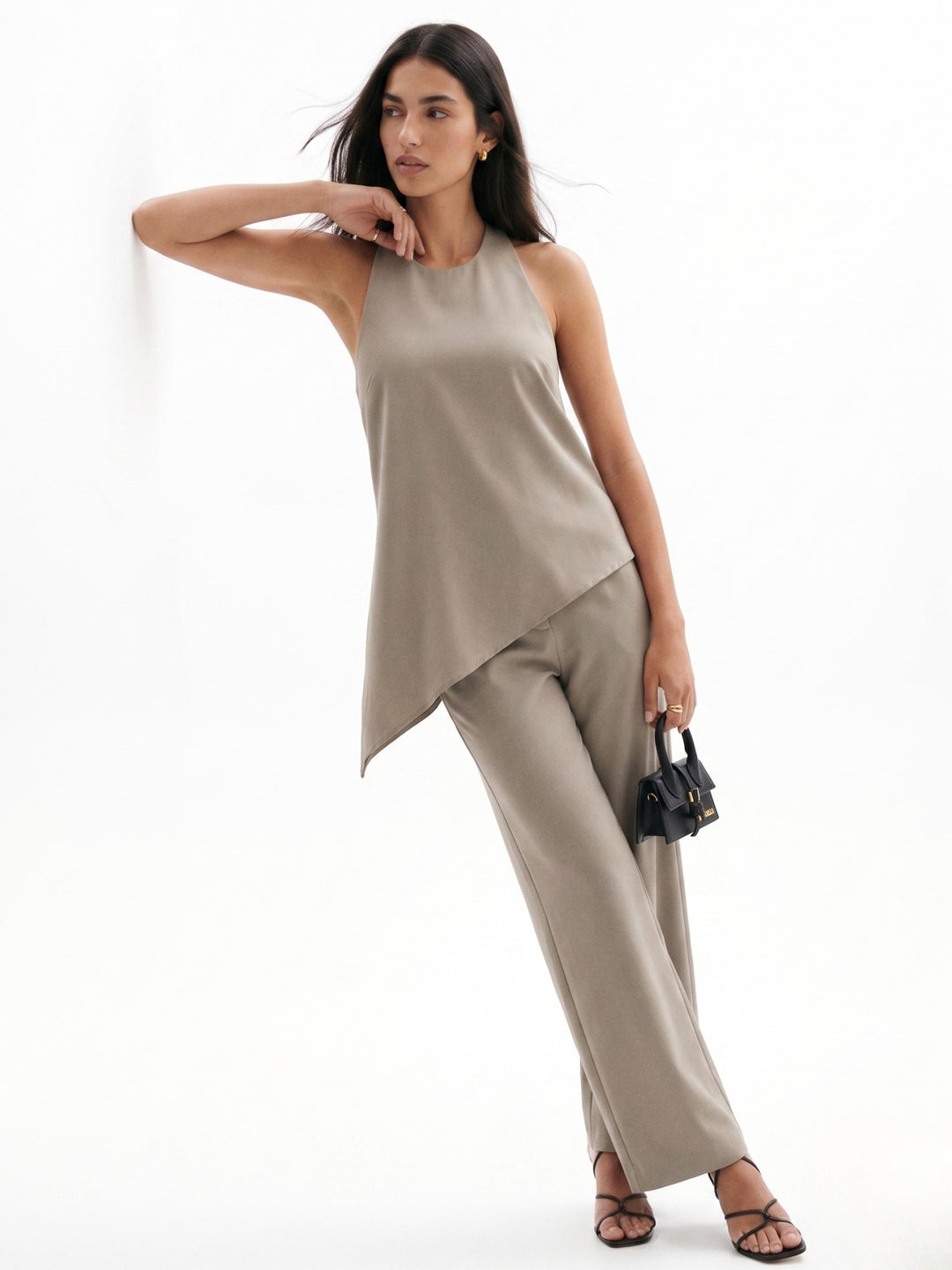 Grey Sleeveless Top And Pant Set