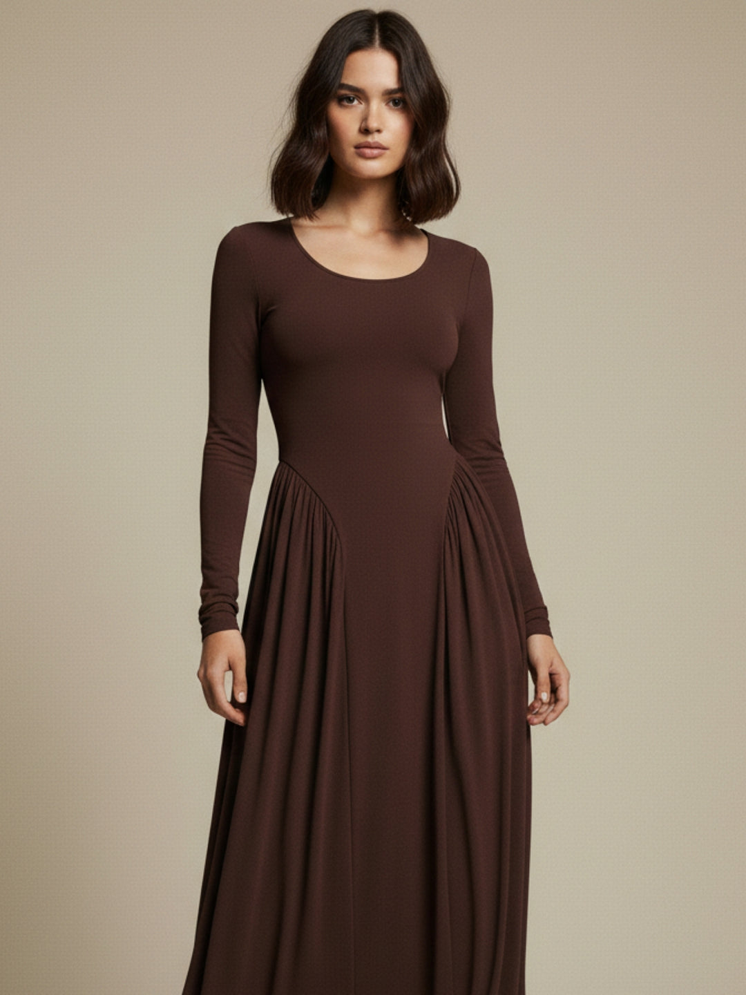 Brown Full Sleeve Victorian Corset Style Dress