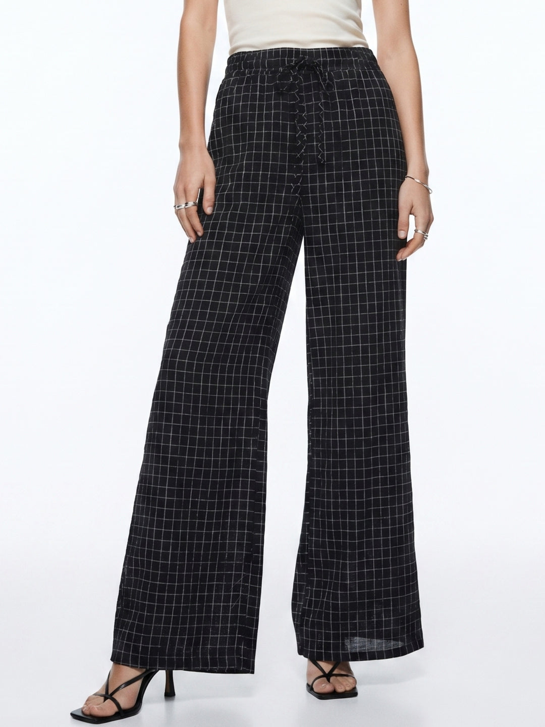 Navy Blue Checkered Elasticated Waistband Trouser