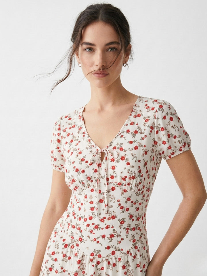 White Short Sleeve V Neck Corset Dress