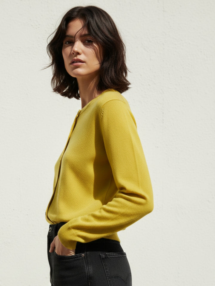 Mustard Full Sleeve Front Buttoned Slouchy Cardigan