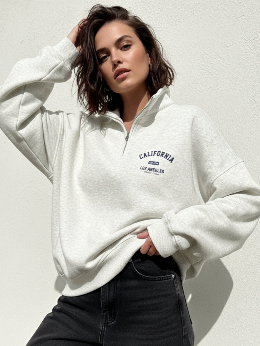 Grey Full sleeve half zip sweatshirt