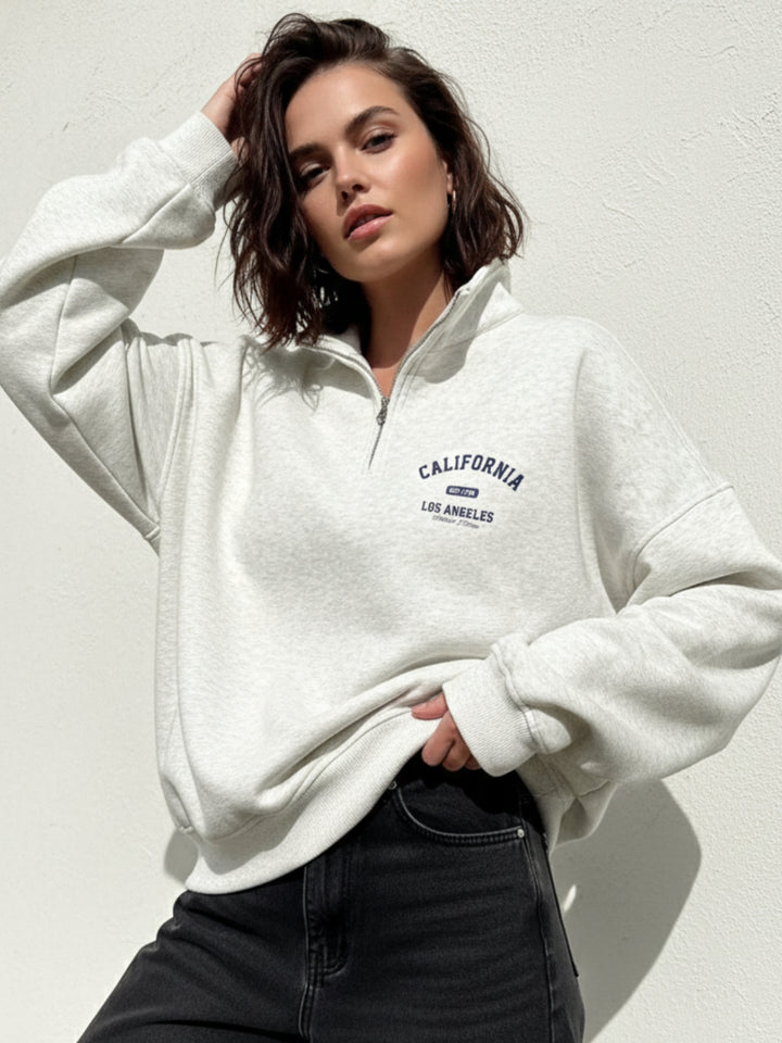 Grey Full sleeve half zip sweatshirt