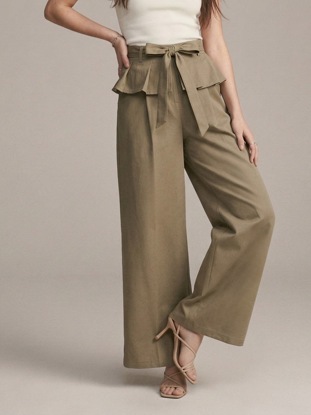 Khaki High Waist Trouser With Skirt Detail