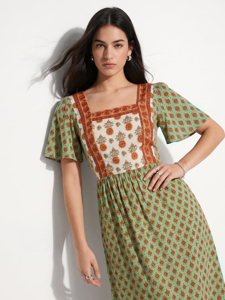 Green Dual Print Block Dress