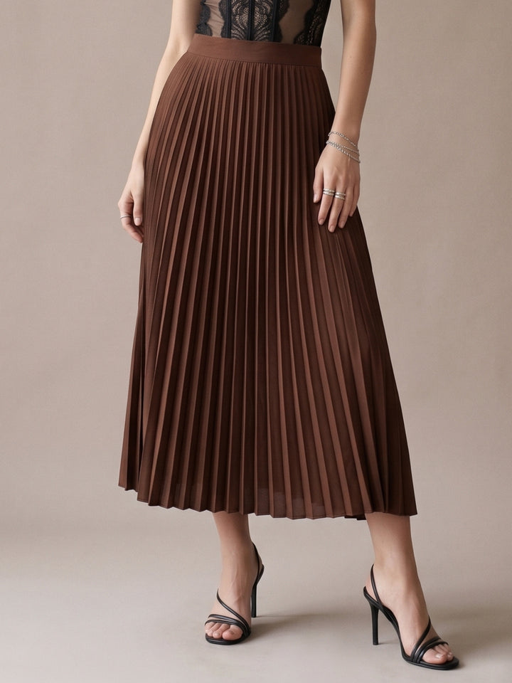 Brown Flowy Pleated Skirt