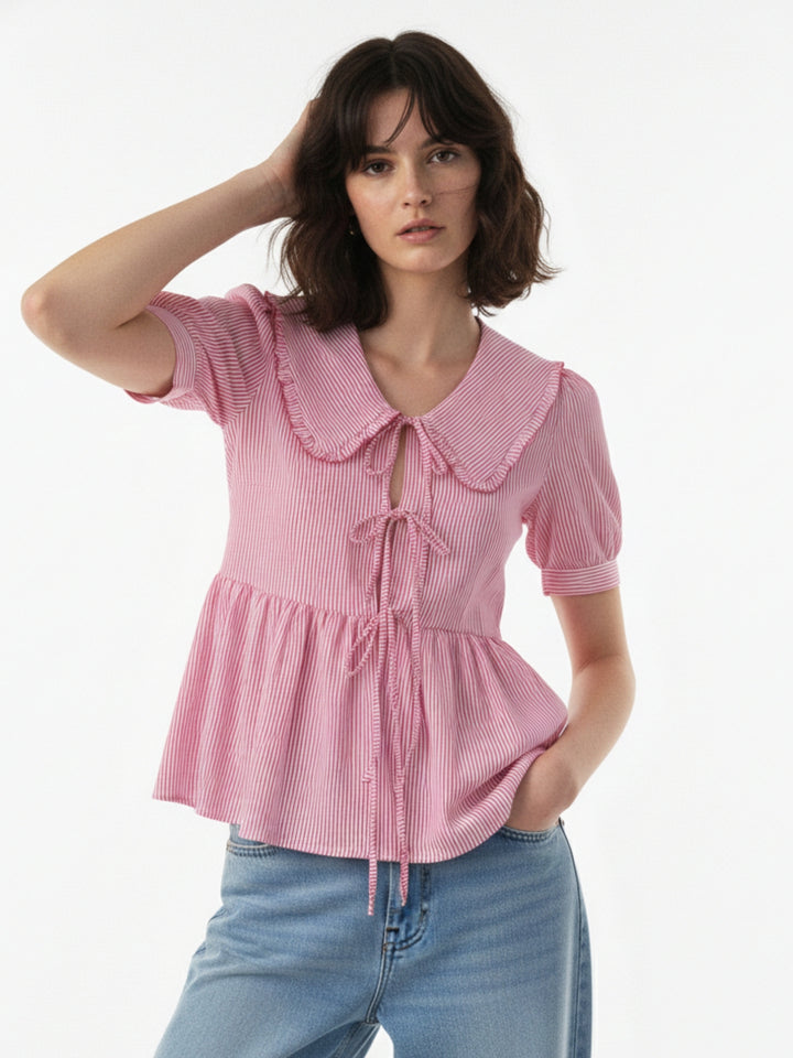 Pink Peter Pan Bow Tie-Up Top
